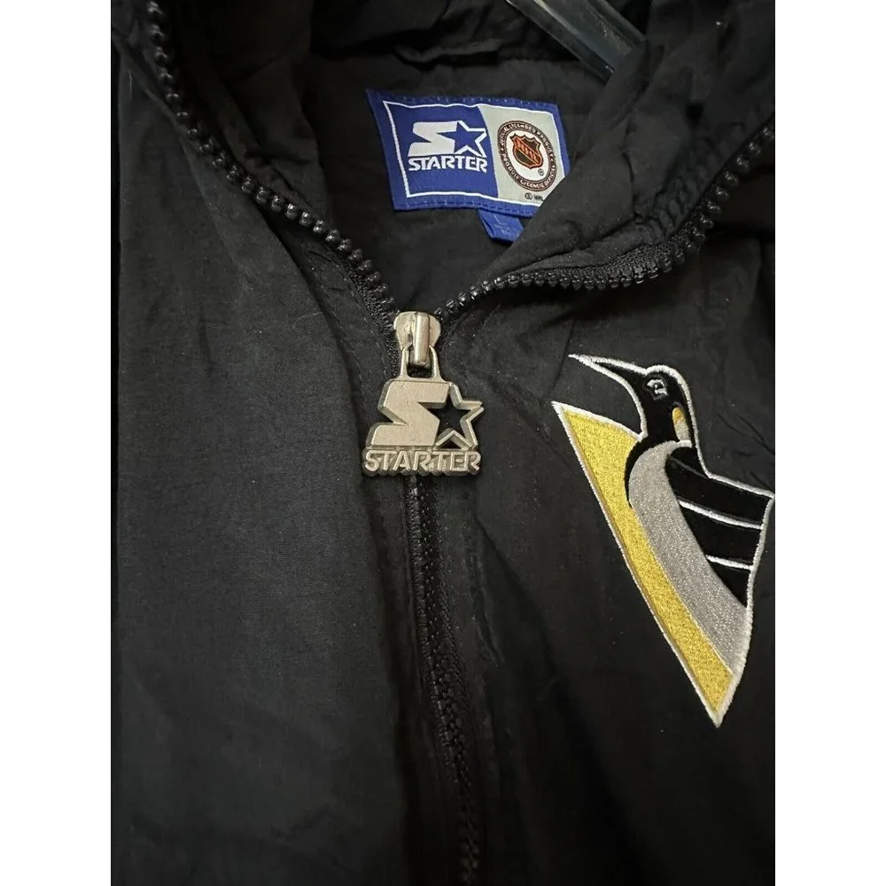 90’s Mens L Back Spellout NHL Pittsburgh Penguins Jacket Quilted Korea‎